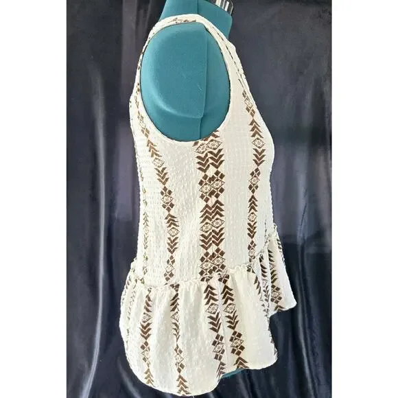 Sterling & Stitch Womens Western Geometric White Brown Ruffle Tank Top Sz Small - Picture 4 of 6